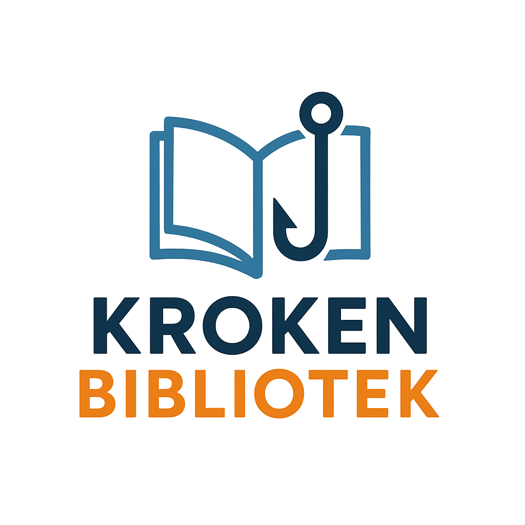Bilde av bibliotek logoen som viser en bok med en krok inni, med navnet under